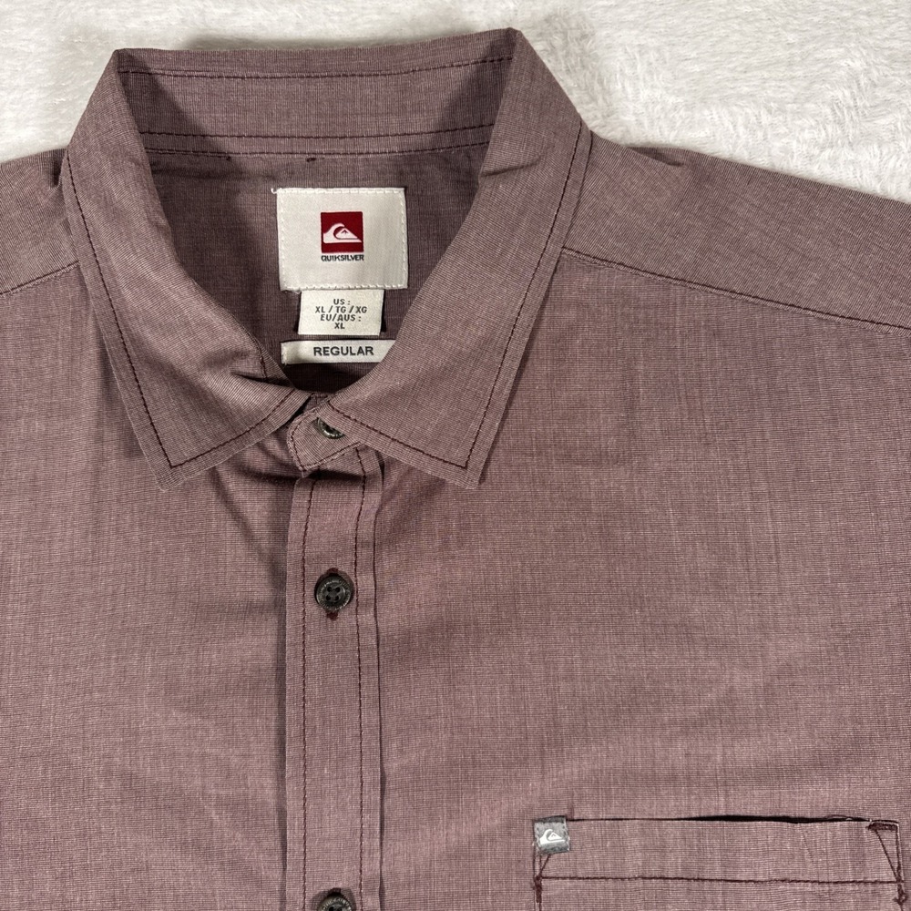 Quiksilver XL Long Sleeve Red Plaid Button‎ Down Shirt Cotton Blend Casual Surf